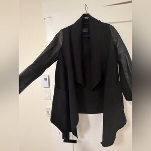 Bershka Black Open-Front Jacket with Faux Leather Sleeves